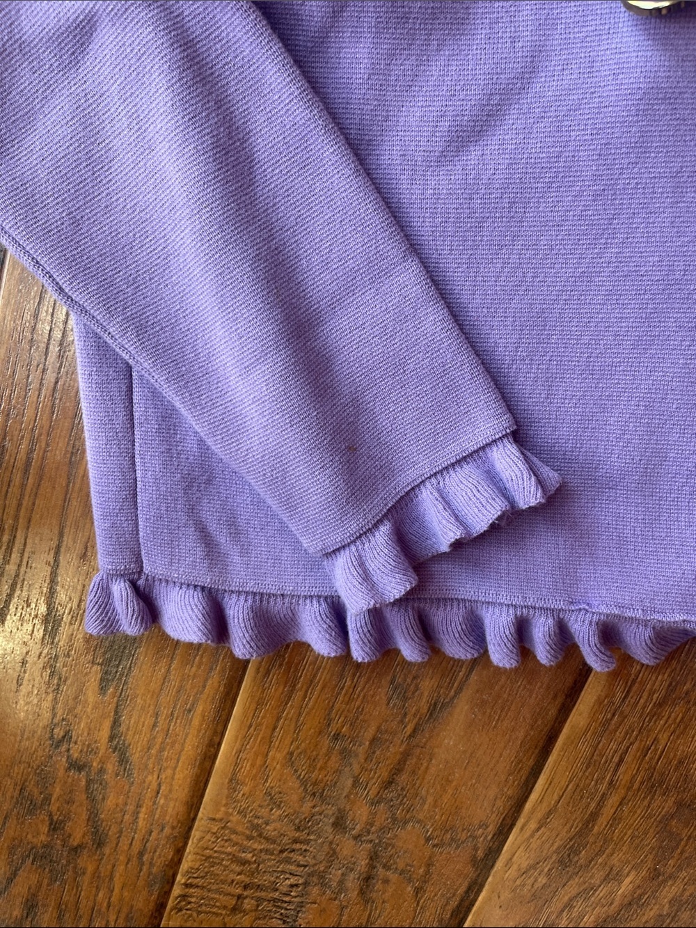 Kenar Lavender Ruffle Button-Front Sweater - Picture 4 of 7